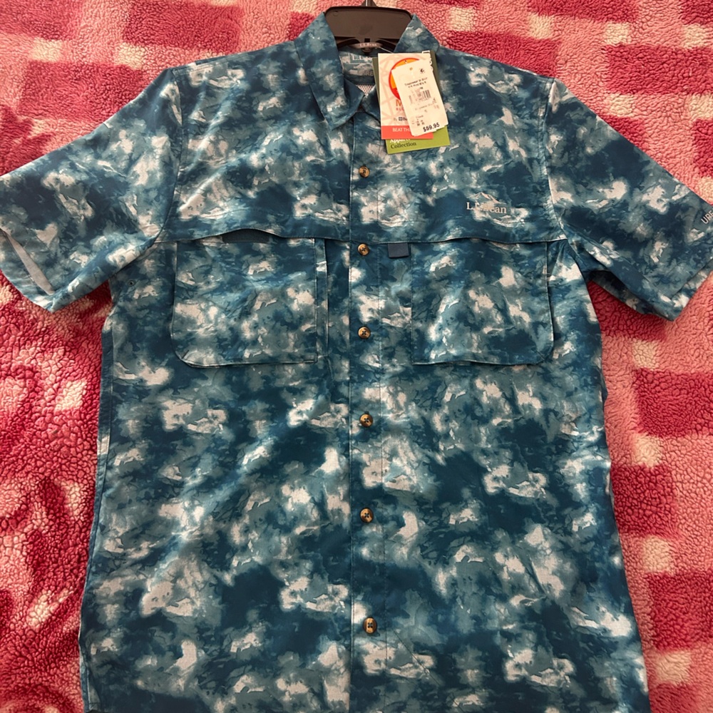 L.L Bean Blue Tie-Dye Button-Up Shirt
